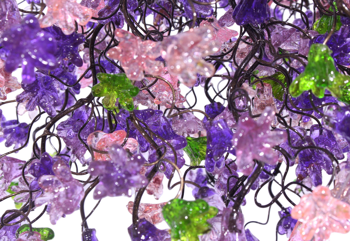 Unique Lighting, chandelier with purple, pink and green flowers, lights for Dining Room, statement lighting