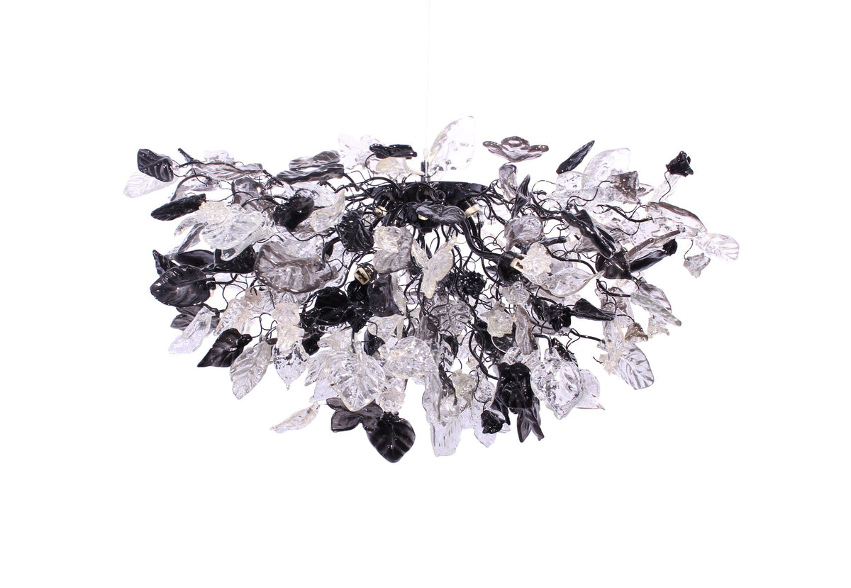 Nature-Inspired Chandelier: Gray Black Clear Resin Flowers and Leaves Dining Room Lighting