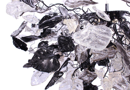 Nature-Inspired Chandelier: Gray Black Clear Resin Flowers and Leaves Dining Room Lighting