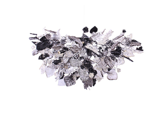 Nature-Inspired Chandelier: Gray Black Clear Resin Flowers and Leaves Dining Room Lighting