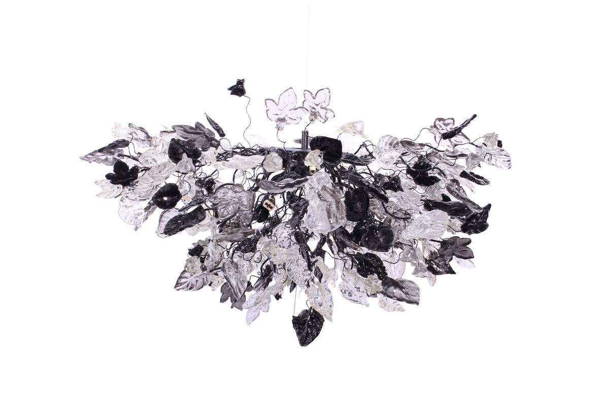 Nature-Inspired Chandelier: Gray Black Clear Resin Flowers and Leaves Dining Room Lighting