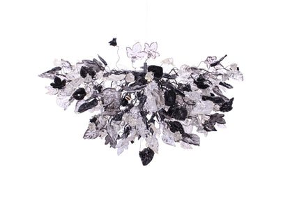 Nature-Inspired Chandelier: Gray Black Clear Resin Flowers and Leaves Dining Room Lighting