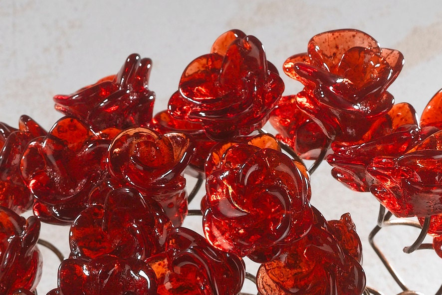 Red Resin Roses Wall Sconce: Spherical Bronze Up-Lit Home Lighting