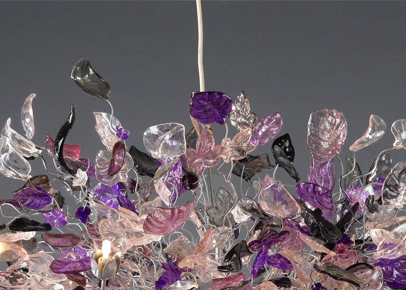 Purple Floral Resin Chandelier: Flush Mount Ceiling Light Decor
