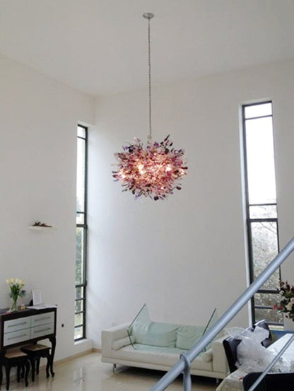 Purple Floral Resin Chandelier: Flush Mount Ceiling Light Decor