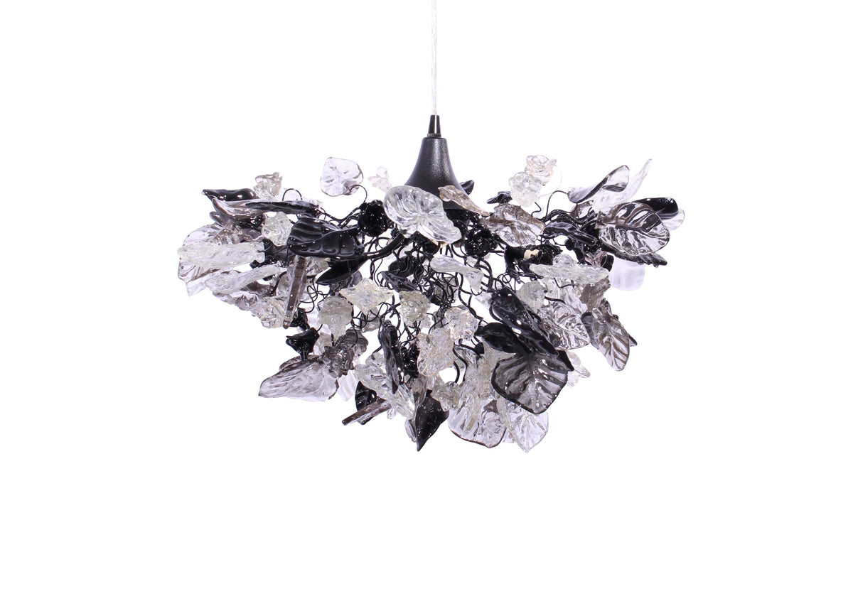 Gray Black Clear Resin Flower Leaf Chandelier: Handmade Dining Room Ceiling Light