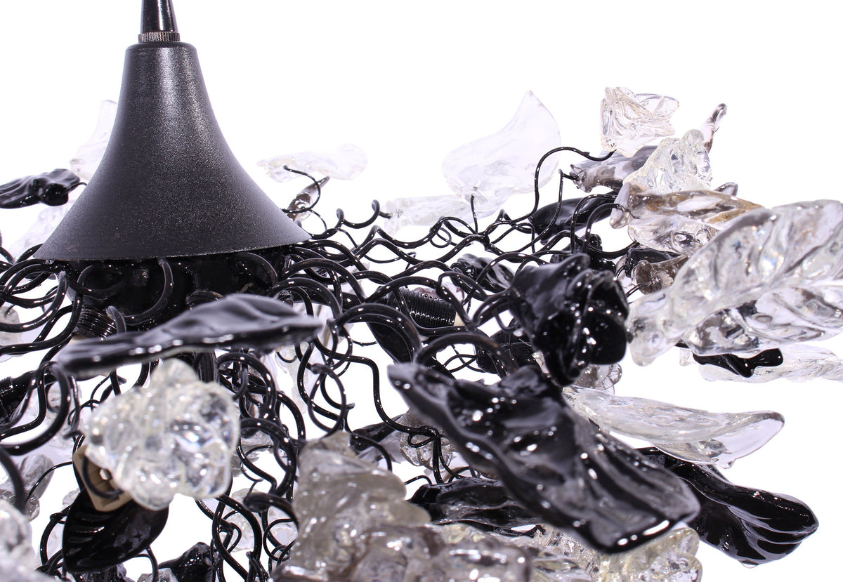 Gray Black Clear Resin Flower Leaf Chandelier: Handmade Dining Room Ceiling Light