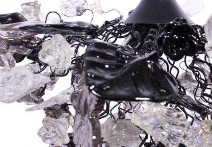 Gray Black Clear Resin Flower Leaf Chandelier: Handmade Dining Room Ceiling Light