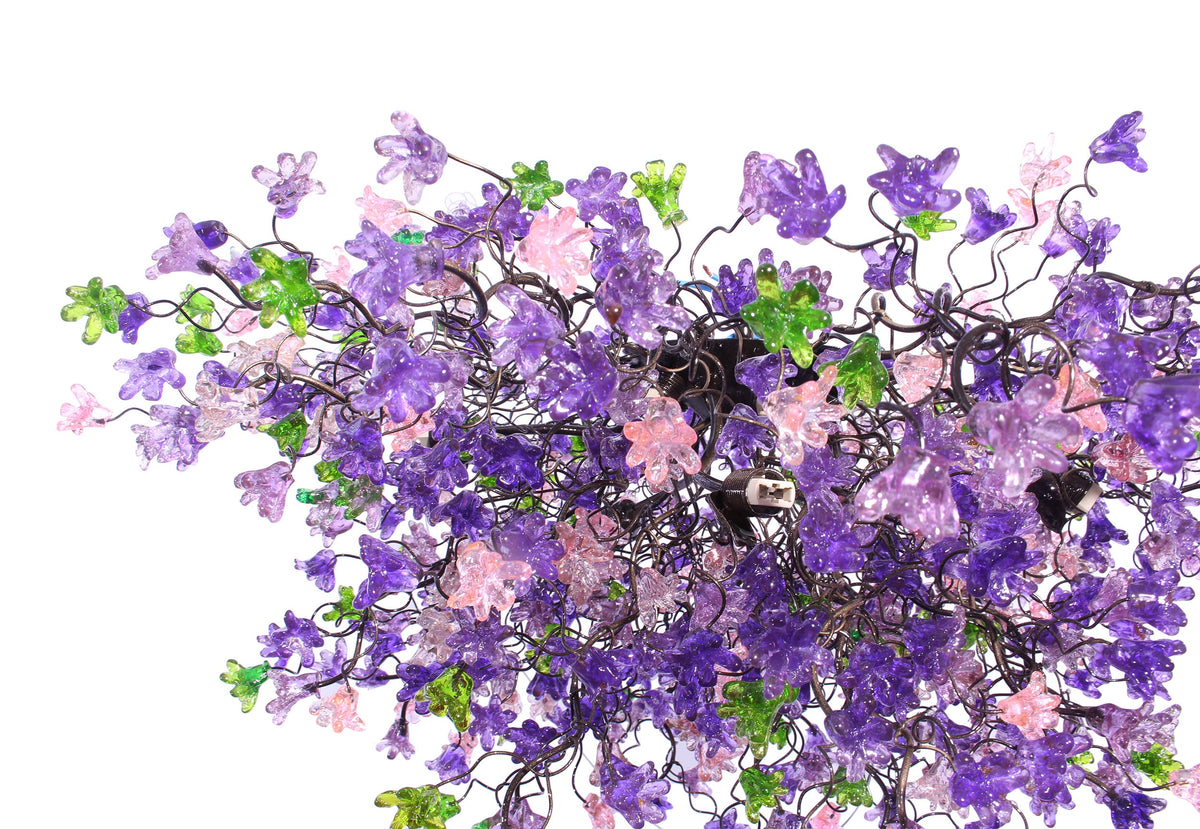 Unique Lighting, chandelier with purple, pink and green flowers, lights for Dining Room, statement lighting