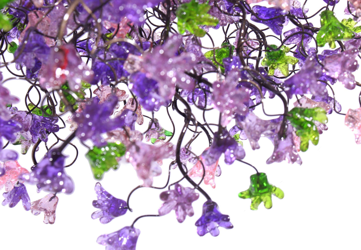 Unique Lighting, chandelier with purple, pink and green flowers, lights for Dining Room, statement lighting