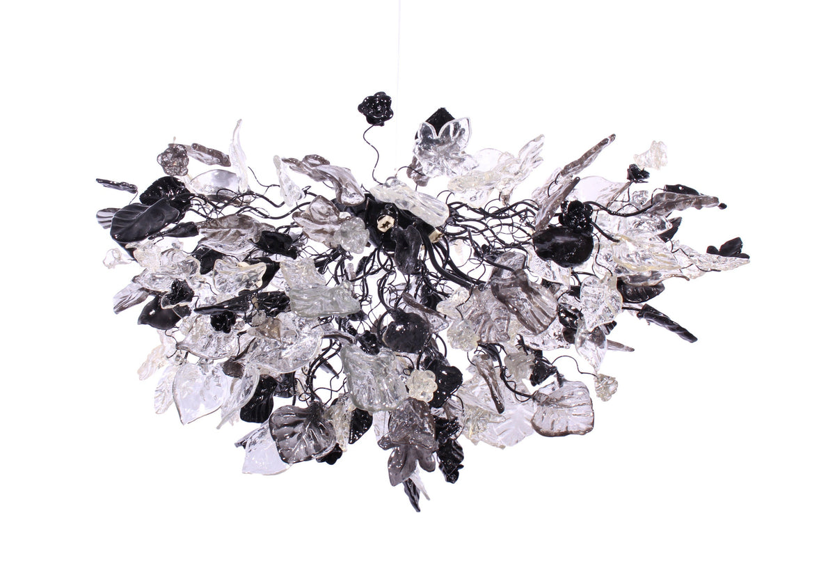 Nature-Inspired Chandelier: Gray Black Clear Resin Flowers and Leaves Dining Room Lighting