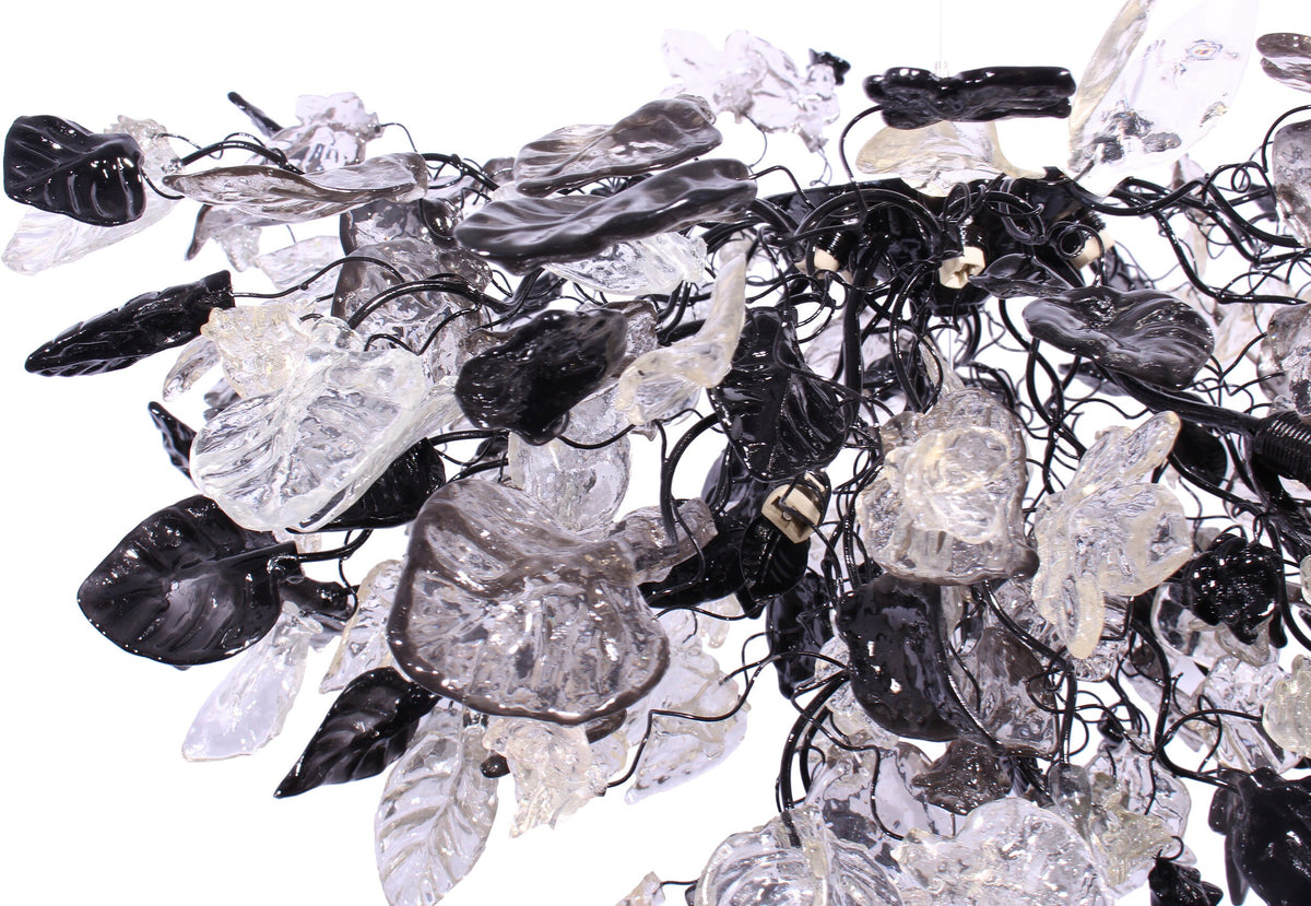 Nature-Inspired Chandelier: Gray Black Clear Resin Flowers and Leaves Dining Room Lighting