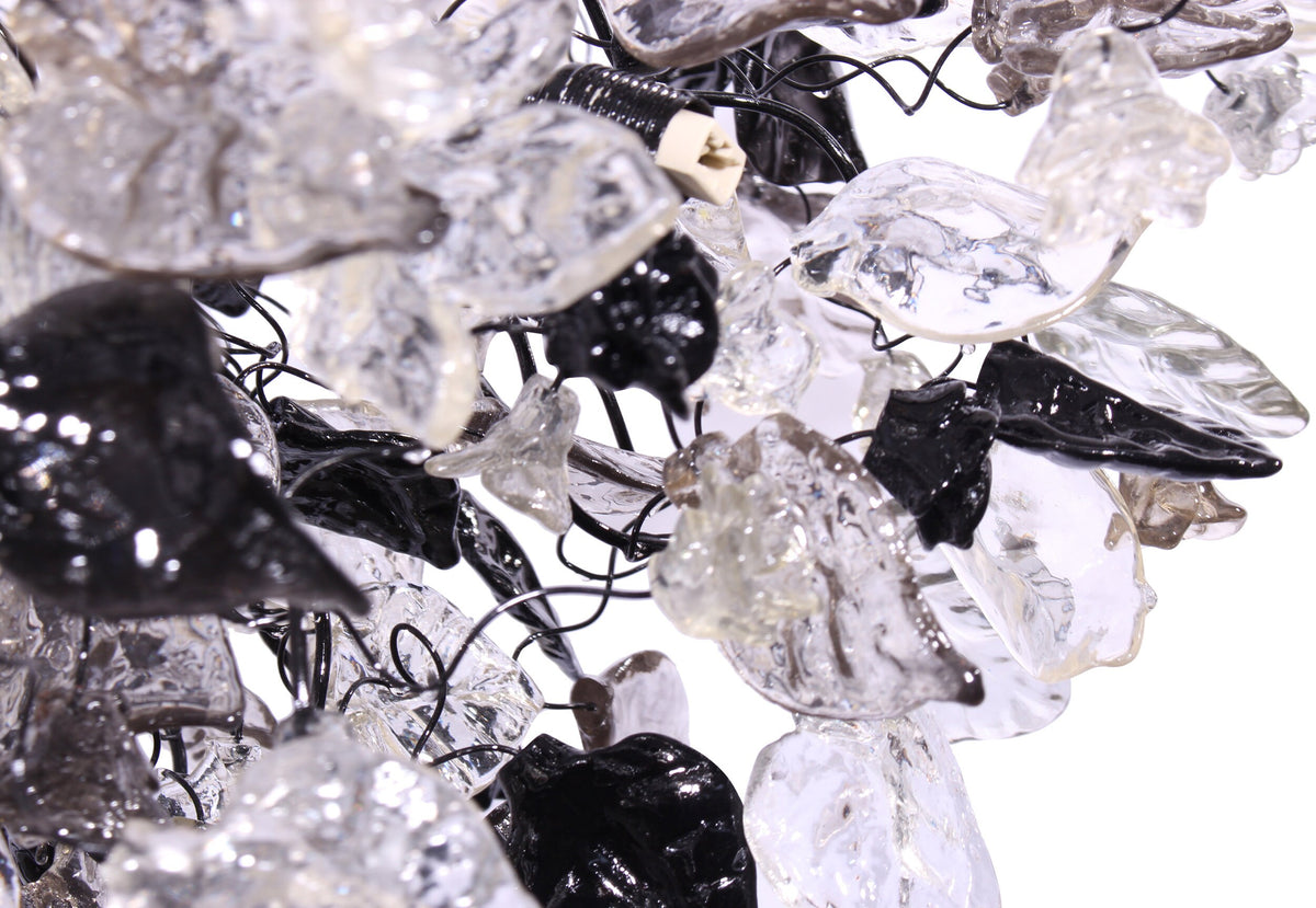 Nature-Inspired Chandelier: Gray Black Clear Resin Flowers and Leaves Dining Room Lighting