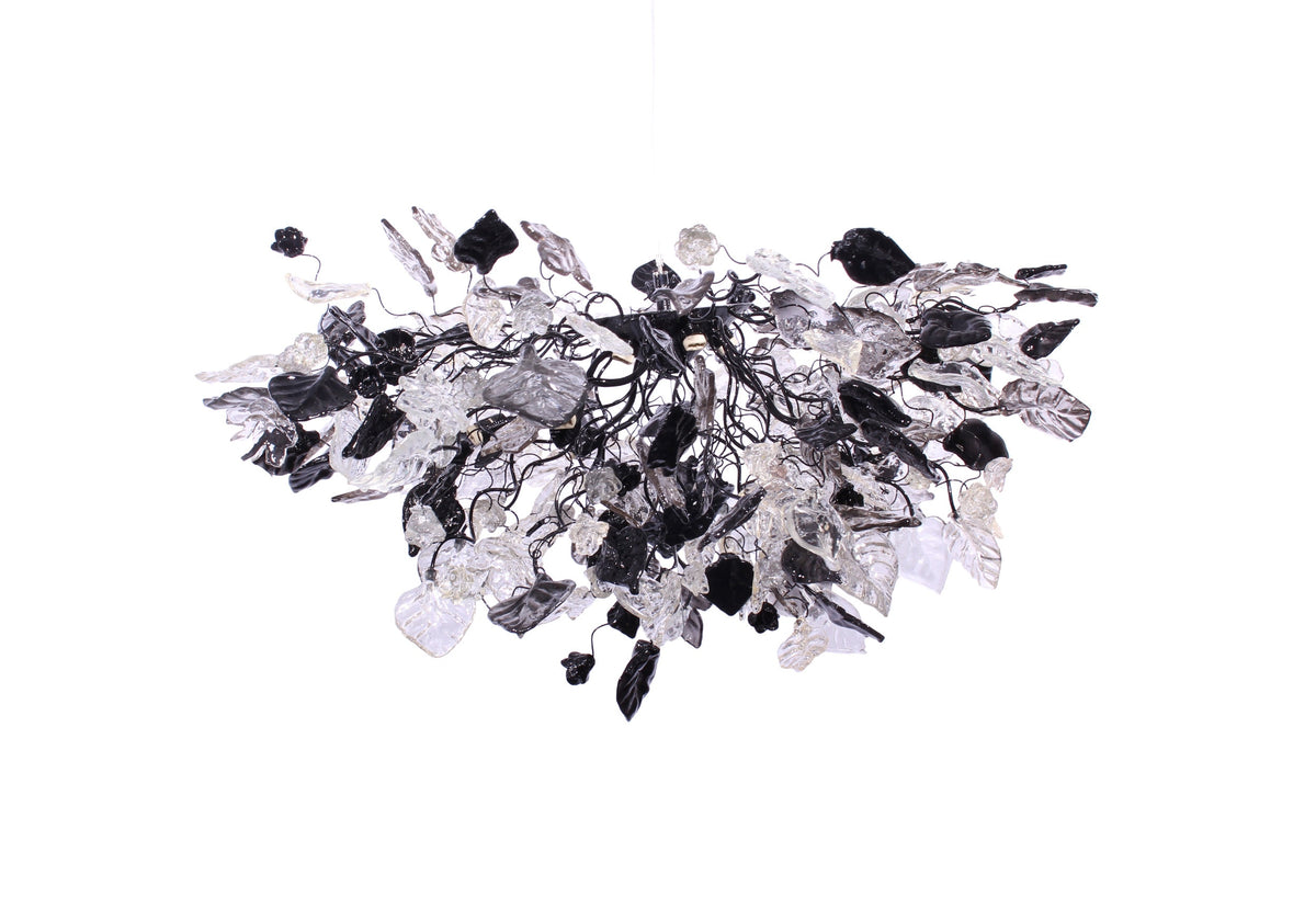 Nature-Inspired Chandelier: Gray Black Clear Resin Flowers and Leaves Dining Room Lighting