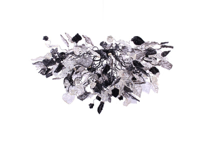 Nature-Inspired Chandelier: Gray Black Clear Resin Flowers and Leaves Dining Room Lighting