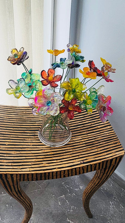 Resin Multicolor Flower Bouquet, Long Stem Floral Arrangement
