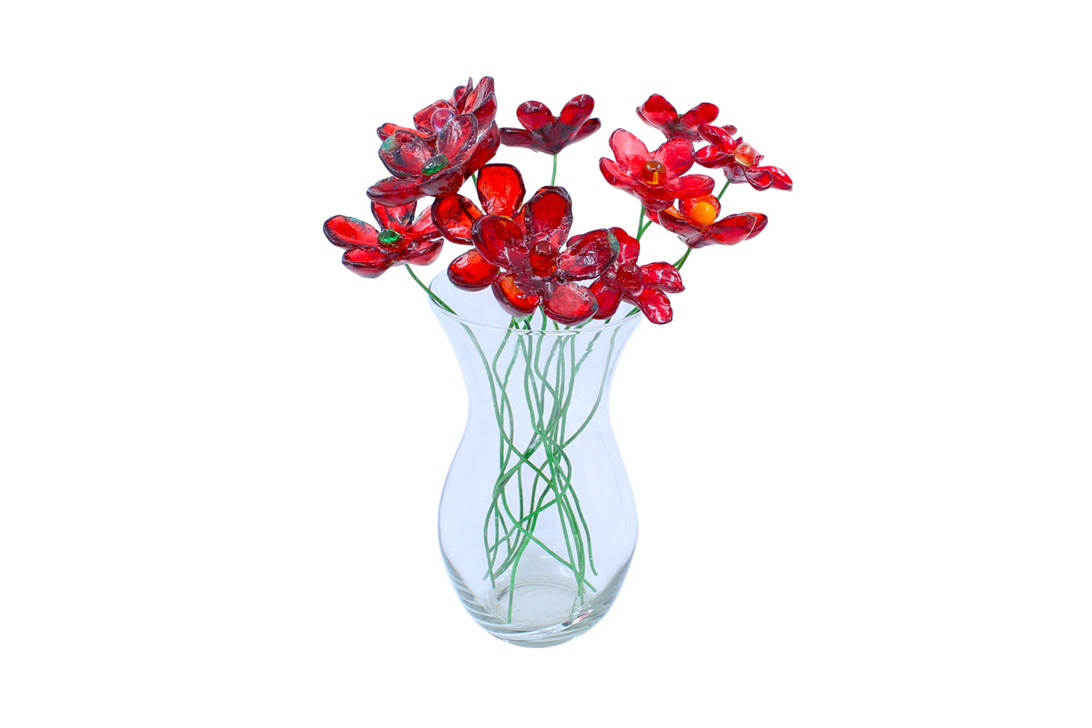 Resin Long-stem artificial Red flowers bouquet, Plant lover gift, Plant decorations for pots and vases