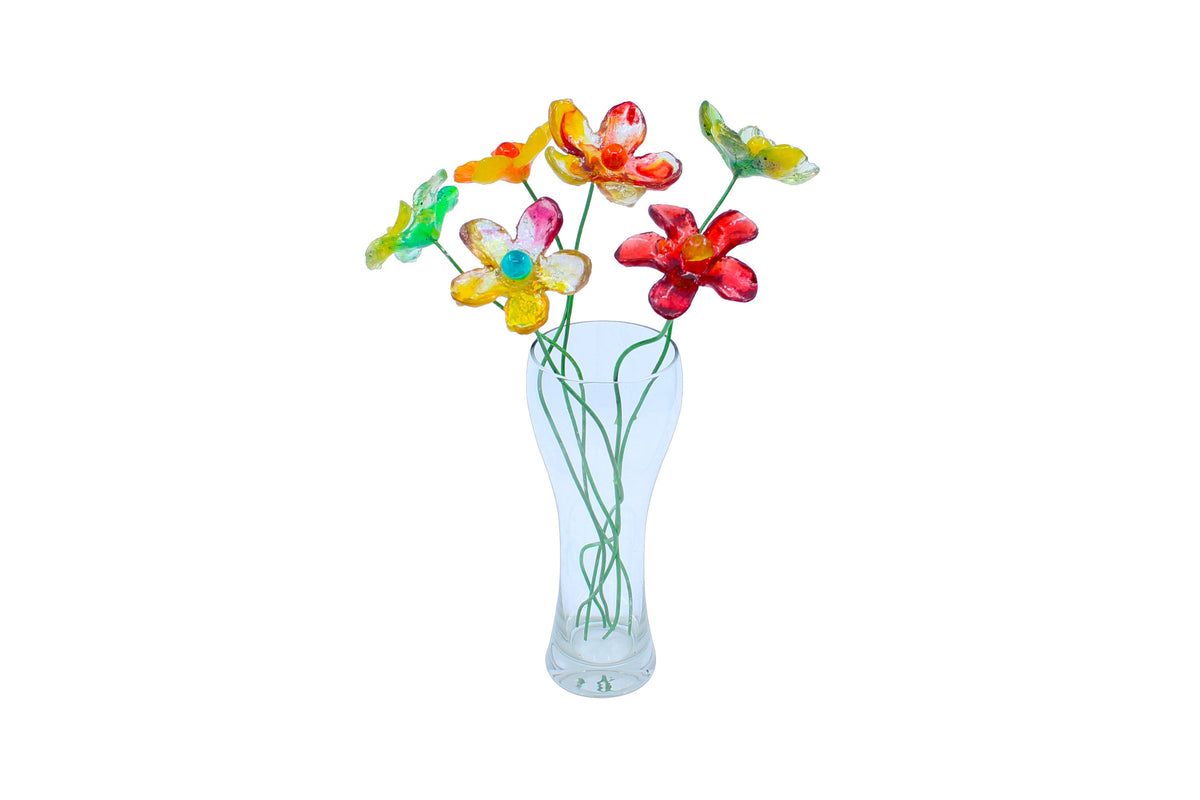 Resin Multicolor Flower Bouquet, Long Stem Floral Arrangement