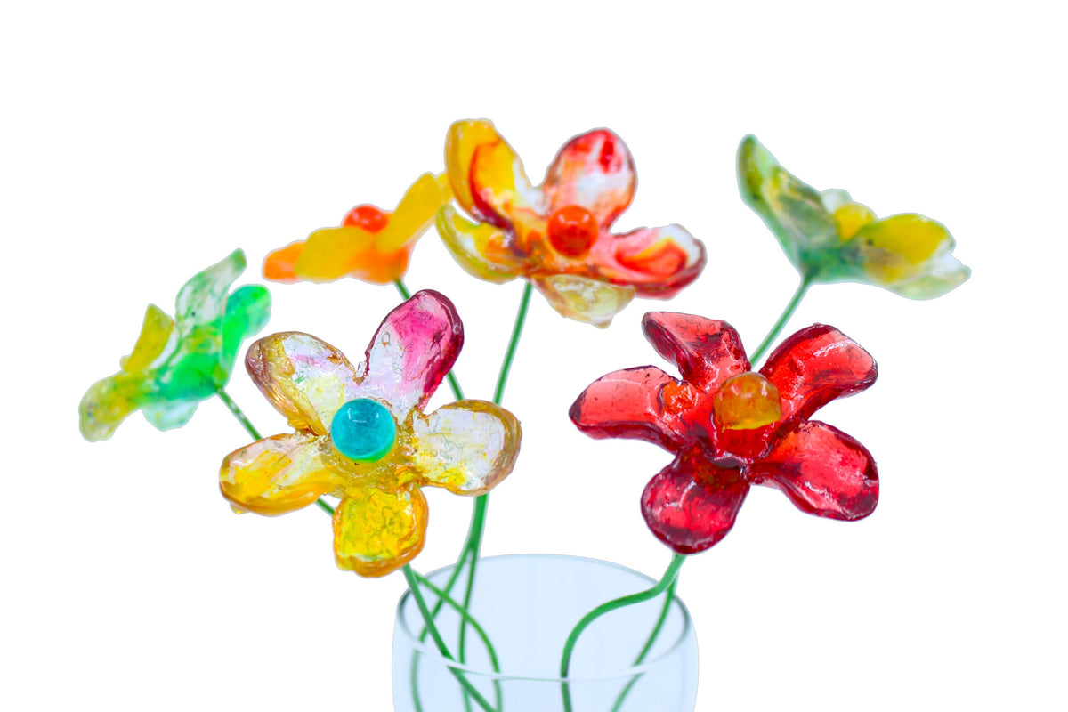 Resin Multicolor Flower Bouquet, Long Stem Floral Arrangement