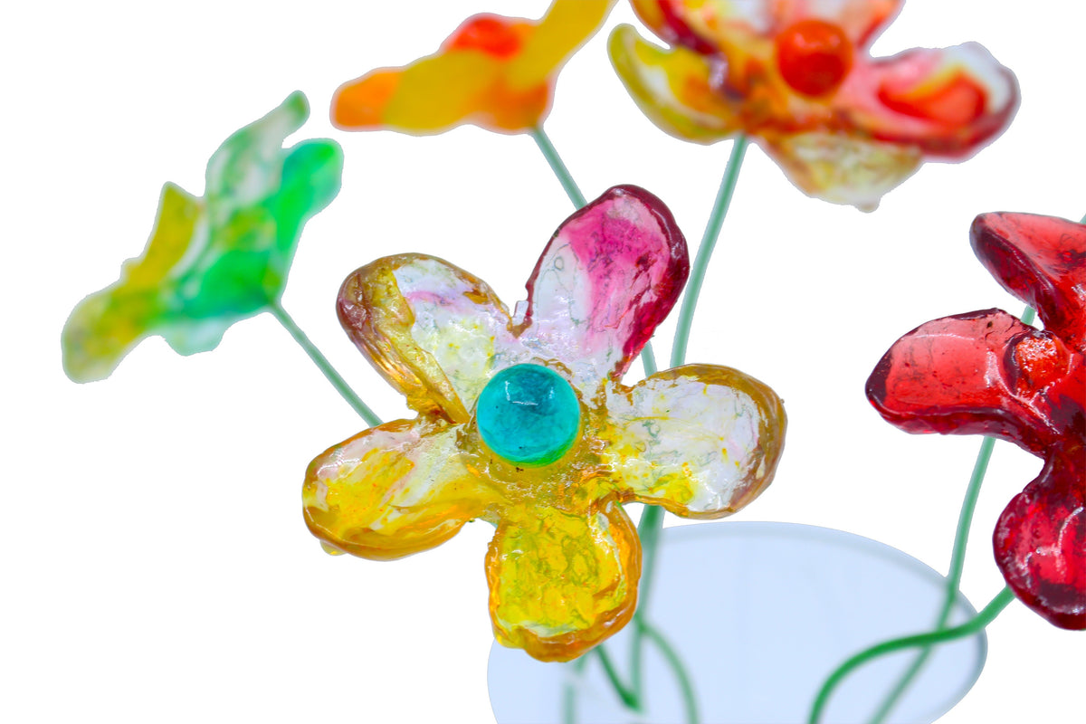 Resin Multicolor Flower Bouquet, Long Stem Floral Arrangement