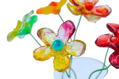 Resin Multicolor Flower Bouquet, Long Stem Floral Arrangement