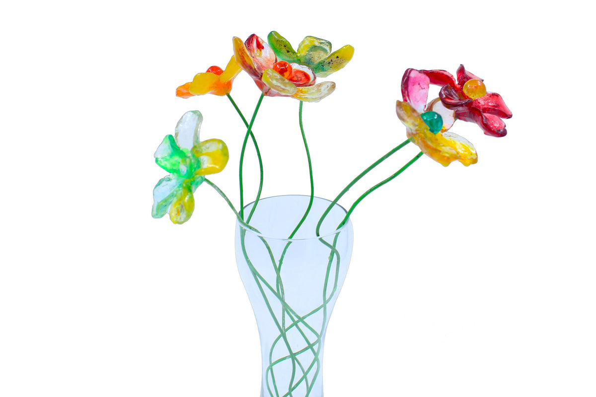 Resin Multicolor Flower Bouquet, Long Stem Floral Arrangement