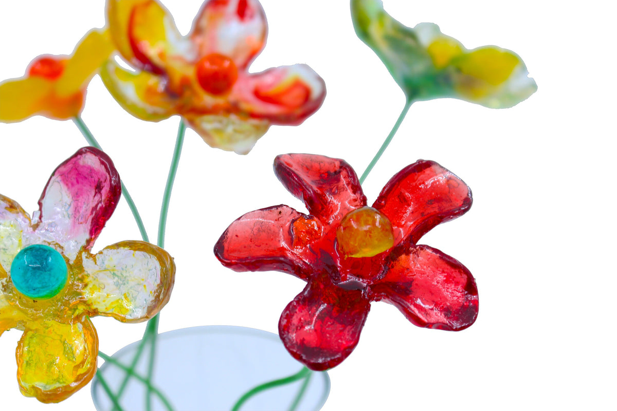 Resin Multicolor Flower Bouquet, Long Stem Floral Arrangement