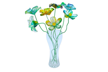 Resin Long-stem artificial blue and green flowers bouquet, Plant lover gift, Plant decorations for pots and vases