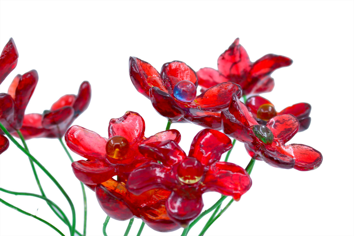 Resin Long-stem artificial Red flowers bouquet, Plant lover gift, Plant decorations for pots and vases