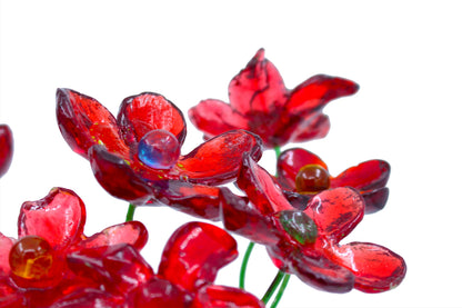 Resin Long-stem artificial Red flowers bouquet, Plant lover gift, Plant decorations for pots and vases