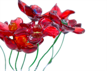 Resin Long-stem artificial Red flowers bouquet, Plant lover gift, Plant decorations for pots and vases