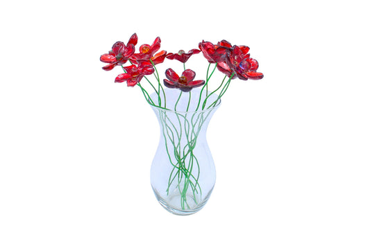 Resin Long-stem artificial Red flowers bouquet, Plant lover gift, Plant decorations for pots and vases
