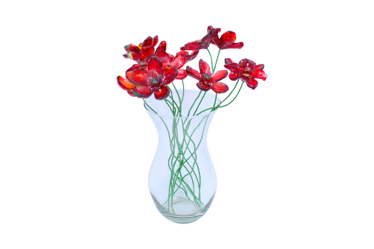 Resin Long-stem artificial Red flowers bouquet, Plant lover gift, Plant decorations for pots and vases