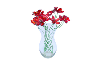 Resin Long-stem artificial Red flowers bouquet, Plant lover gift, Plant decorations for pots and vases