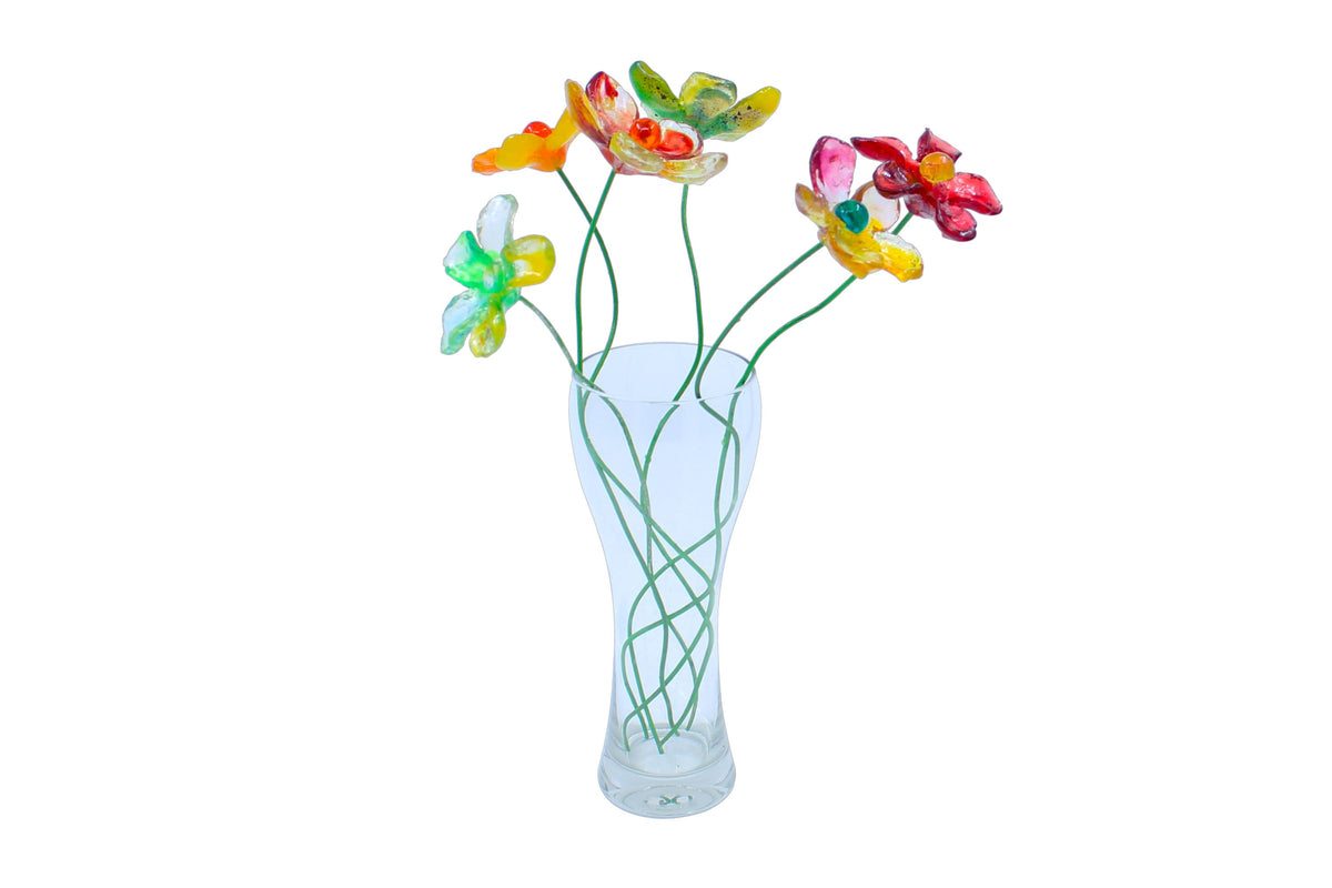 Resin Multicolor Flower Bouquet, Long Stem Floral Arrangement