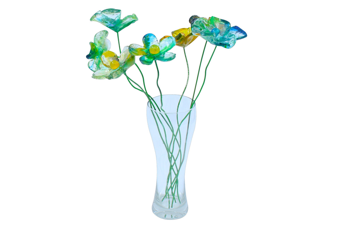Resin Long-stem artificial blue and green flowers bouquet, Plant lover gift, Plant decorations for pots and vases