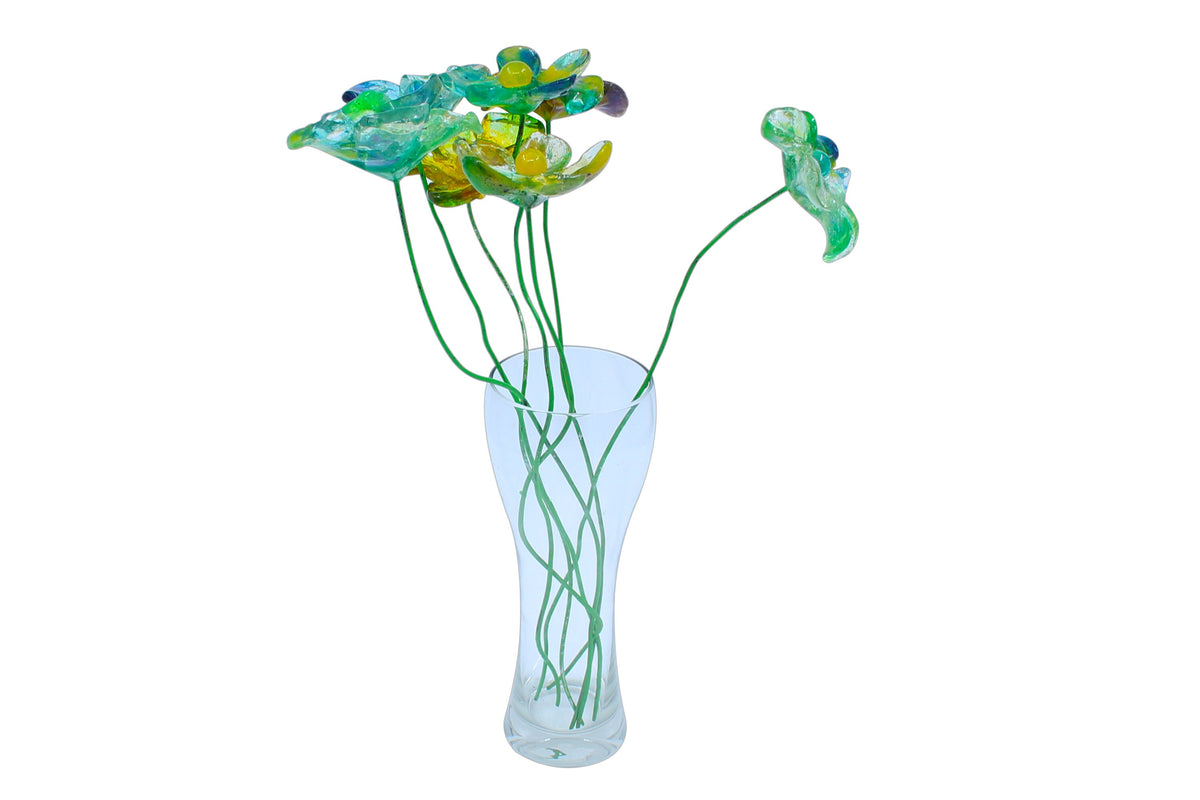 Resin Long-stem artificial blue and green flowers bouquet, Plant lover gift, Plant decorations for pots and vases