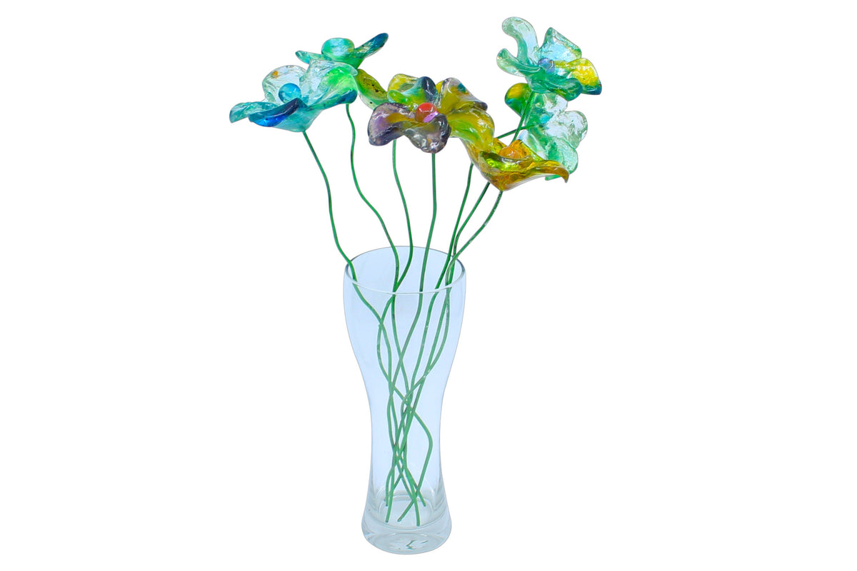 Resin Long-stem artificial blue and green flowers bouquet, Plant lover gift, Plant decorations for pots and vases