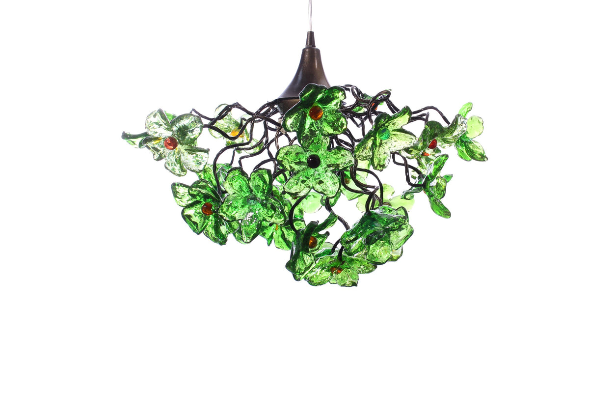 Elegant Chandelier with Handmade Green Flowers for Dining Room, Hall, or Bedroom - Stunning Resin Floral Ceiling Light Fixture