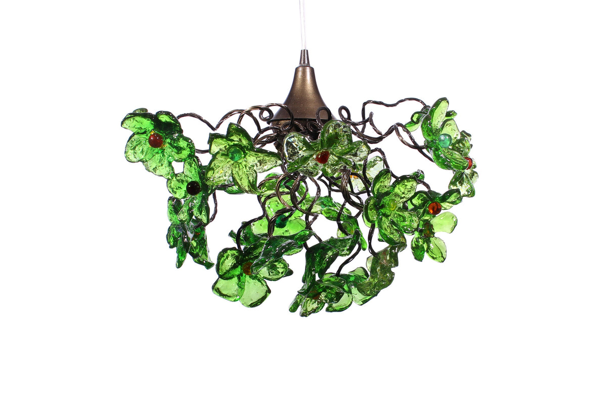Elegant Chandelier with Handmade Green Flowers for Dining Room, Hall, or Bedroom - Stunning Resin Floral Ceiling Light Fixture