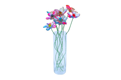 Resin Long-stem artificial Pink and turquois flowers bouquet, Plant lover gift, Plant decorations for pots and vases