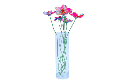 Resin Long-stem artificial Pink and turquois flowers bouquet, Plant lover gift, Plant decorations for pots and vases