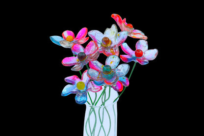 Resin Long-stem artificial Pink and turquois flowers bouquet, Plant lover gift, Plant decorations for pots and vases