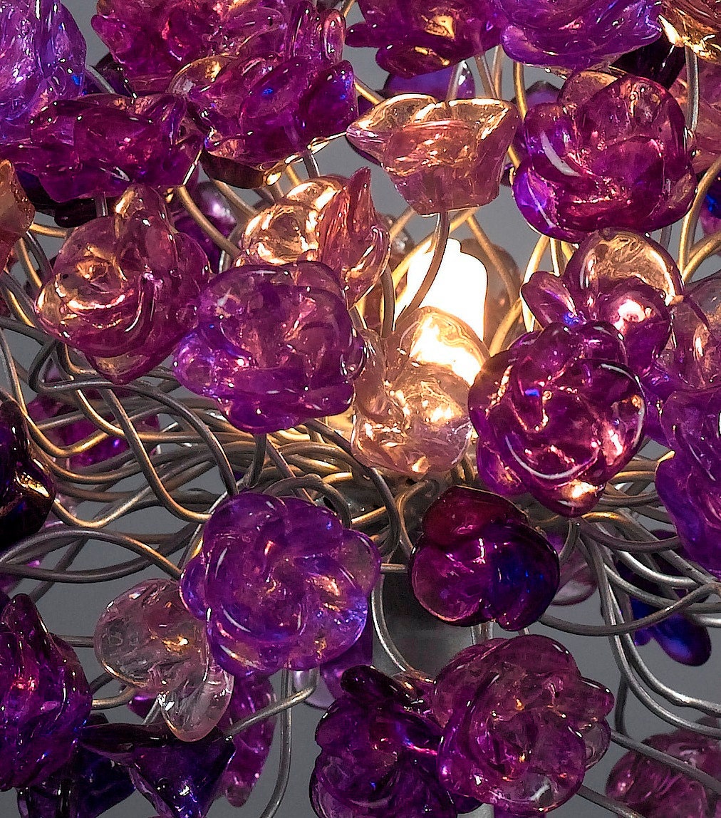 Purple Table lamp, bedside table lamp with purple flowers, beautiful as a wedding present.
