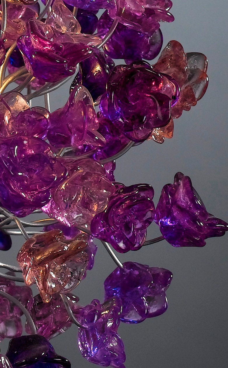Purple Table lamp, bedside table lamp with purple flowers, beautiful as a wedding present.