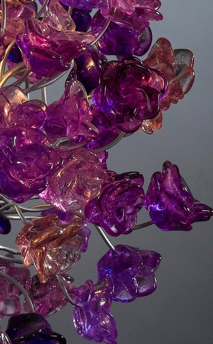 Purple Table lamp, bedside table lamp with purple flowers, beautiful as a wedding present.