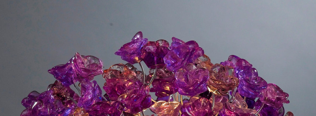 Purple Table lamp, bedside table lamp with purple flowers, beautiful as a wedding present.