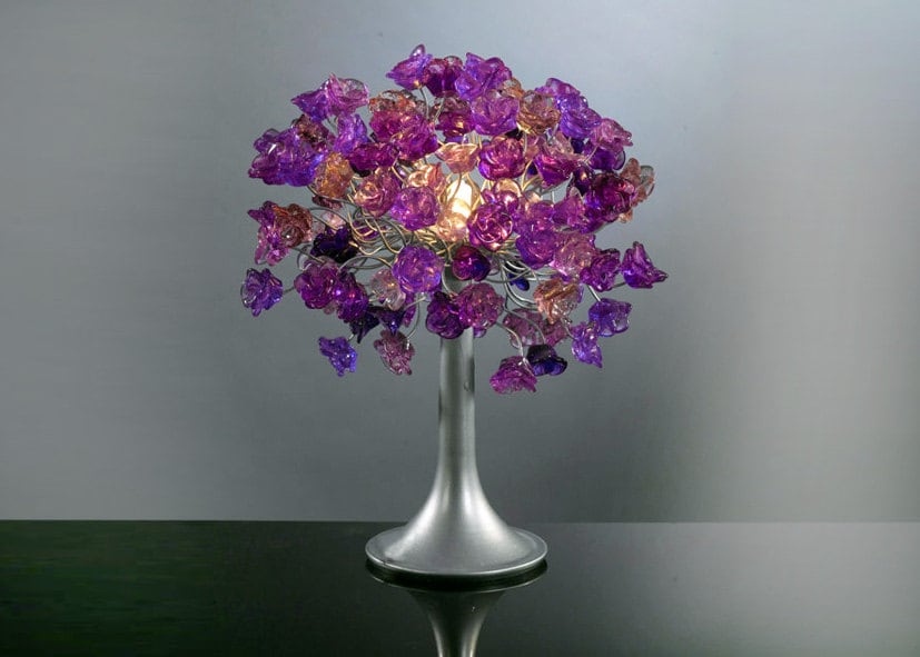 Purple Table lamp, bedside table lamp with purple flowers, beautiful as a wedding present.