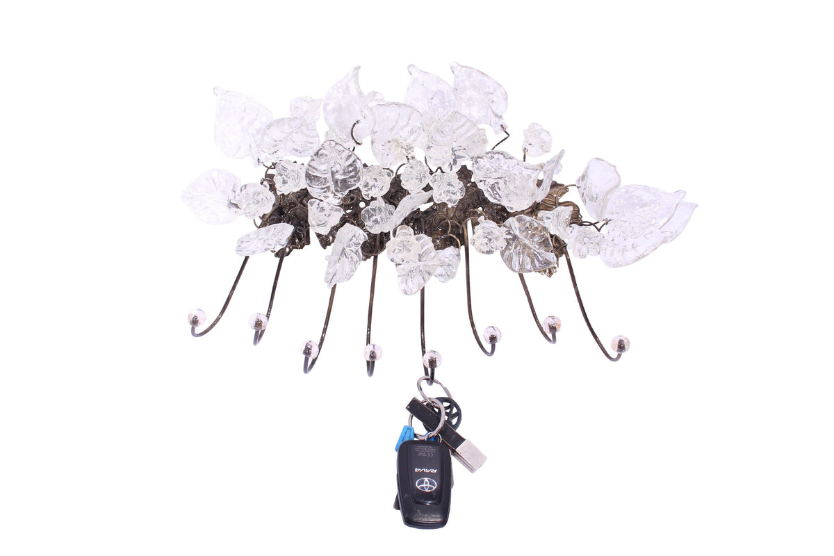 Unique hooks Coat Rack, Wall Hook with Transparent clear resin flowers and leaves, decorative wall hanger.