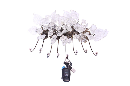 Unique hooks Coat Rack, Wall Hook with Transparent clear resin flowers and leaves, decorative wall hanger.